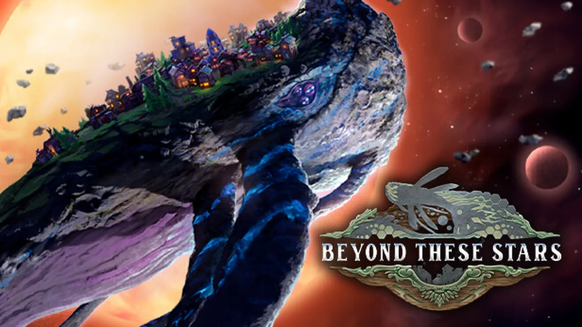 Cidade construída nas costas da baleia espacial Kewa em Beyond These Stars.