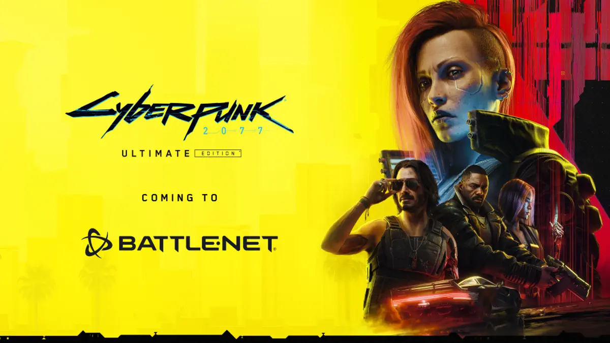 Arte oficial de Cyberpunk 2077 anunciando lançamento no Battle.net