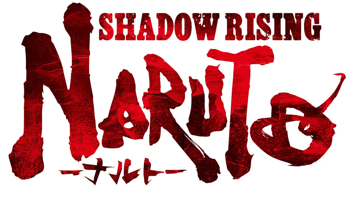 Logotipo vermelho de Naruto Shadow Rising divulgado no anúncio oficial do novo mangá