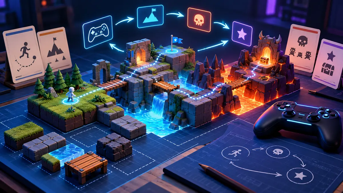 Protótipo de fase com caminhos, regras e ciclos de gameplay
