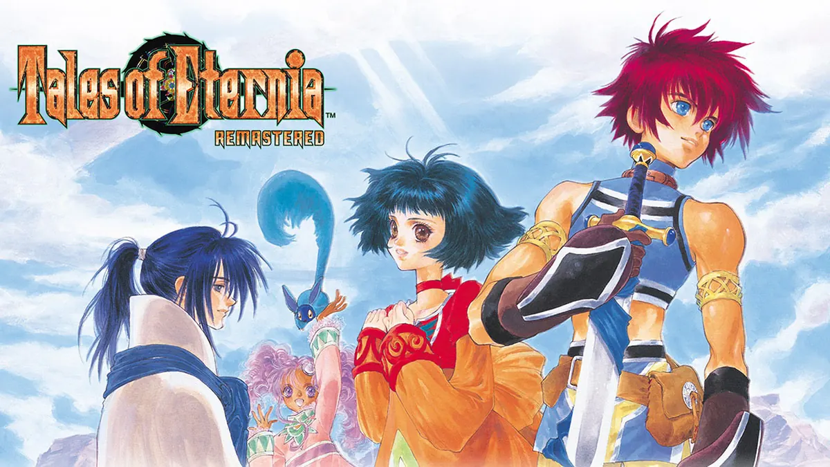 Reid, Farah, Keele e Meredy em arte oficial de Tales of Eternia Remastered.