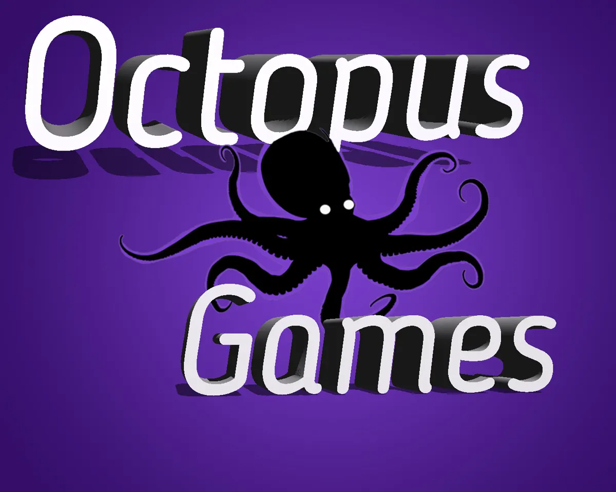 Primeira logo da Octopus Gamers, com polvo preto e letras brancas em fundo roxo