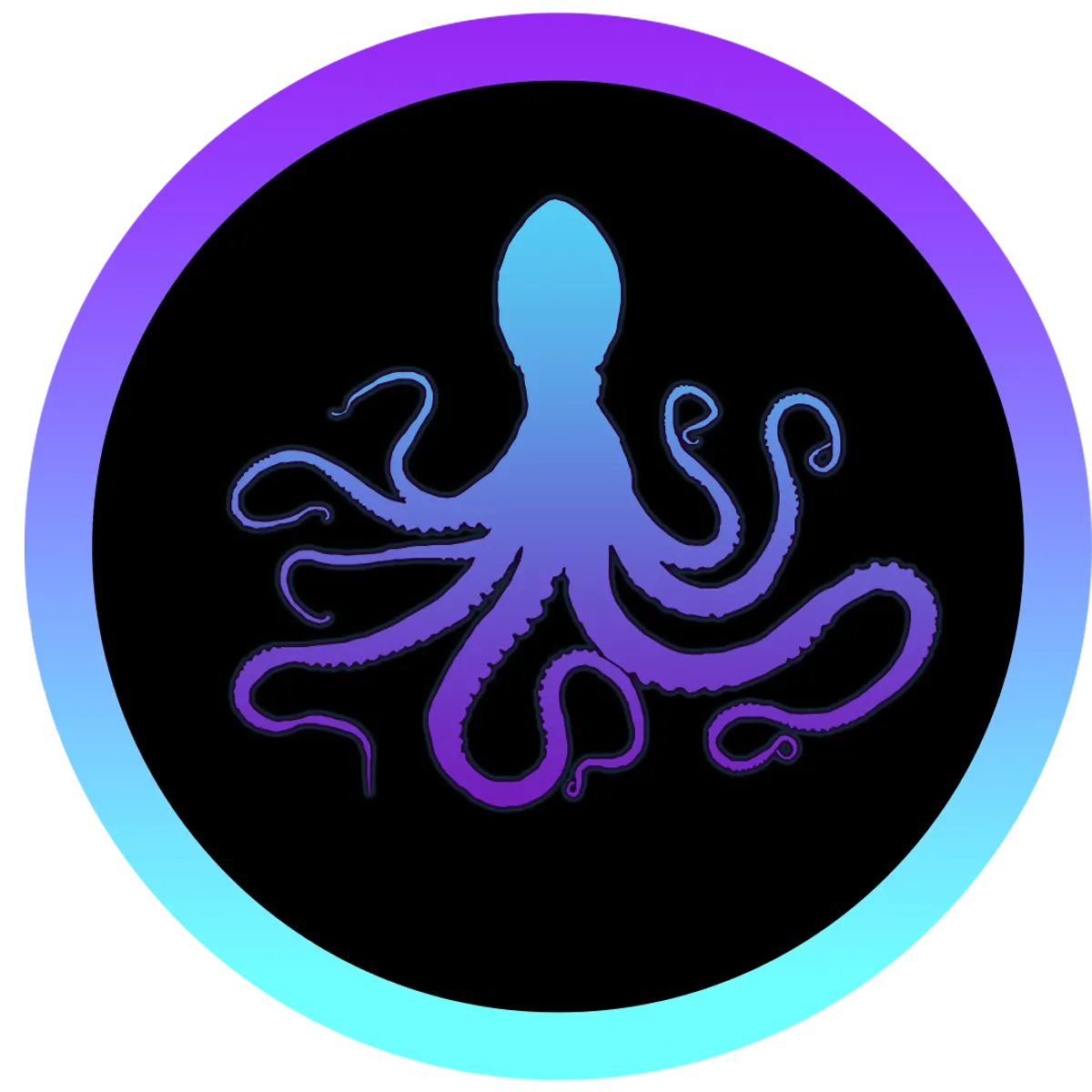 Segunda logo da Octopus Gamers, com polvo em degradê azul e roxo dentro de um círculo